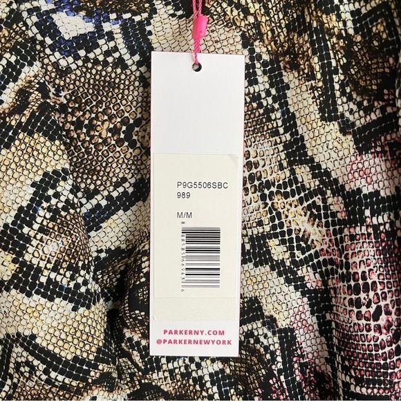 Parker Gladis Snakeskin Print Silk Ruffle Detail Dress Size Med NWT - Picture 11 of 12